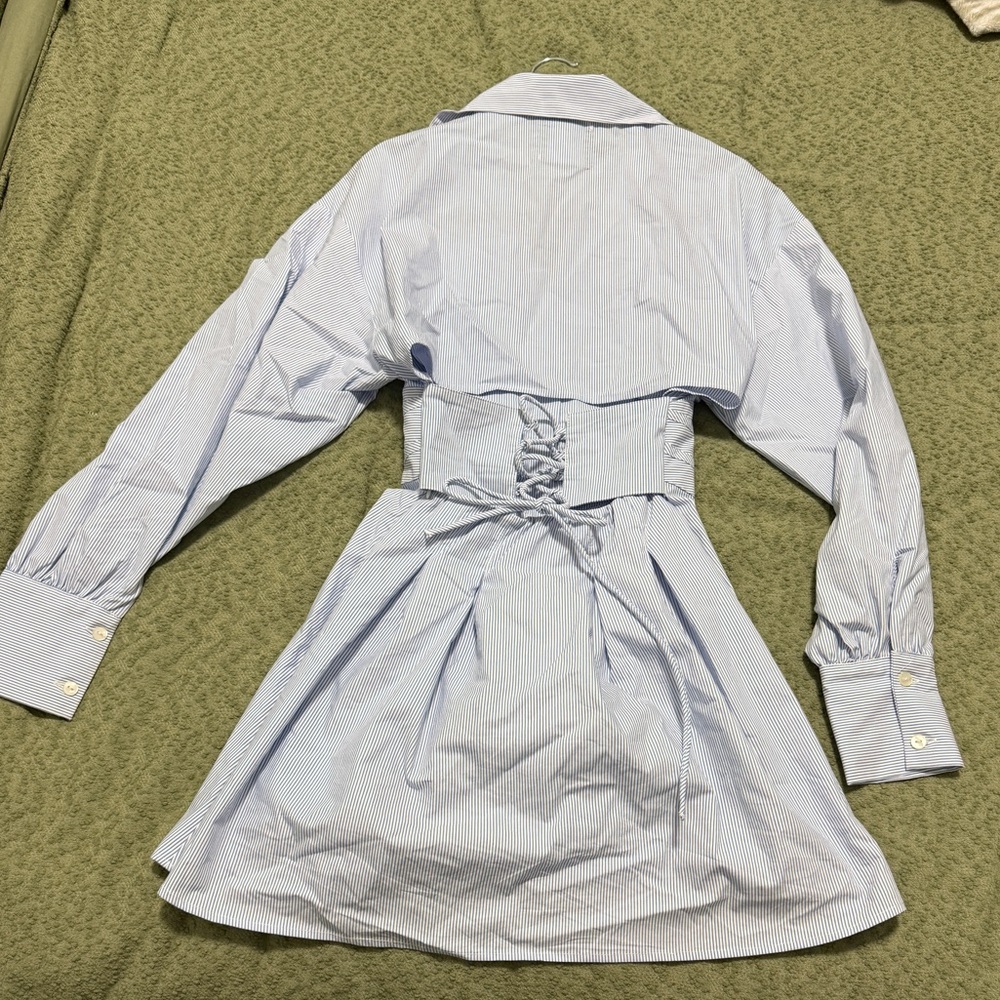 Bershka Light Blue Long Sleeve Dress - Picture 6 of 8